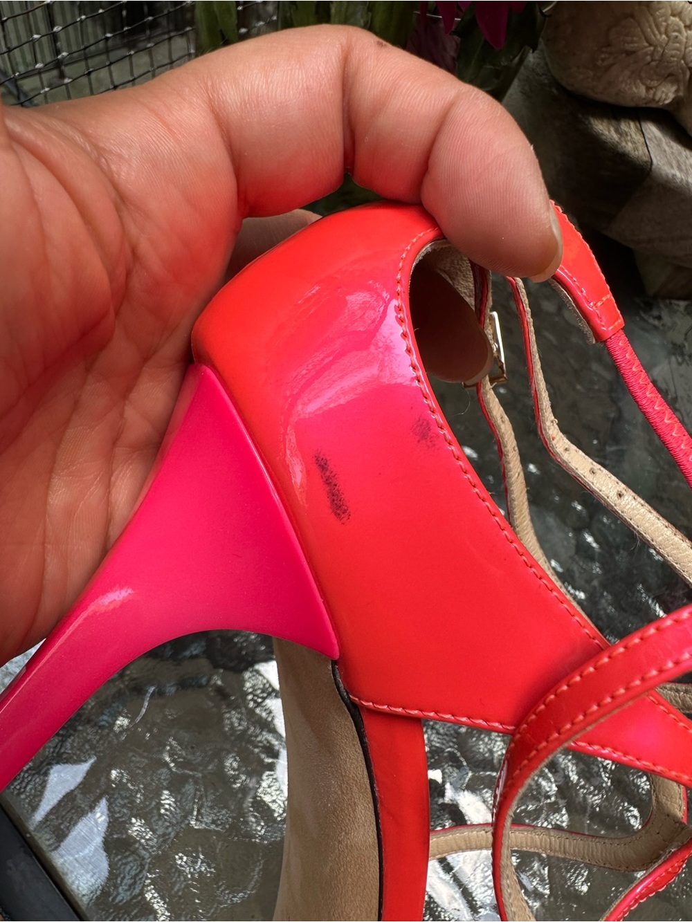 Jimmy Choo Lance Neon Pink Patent Leather Strappy Sandals - Picture 12 of 16